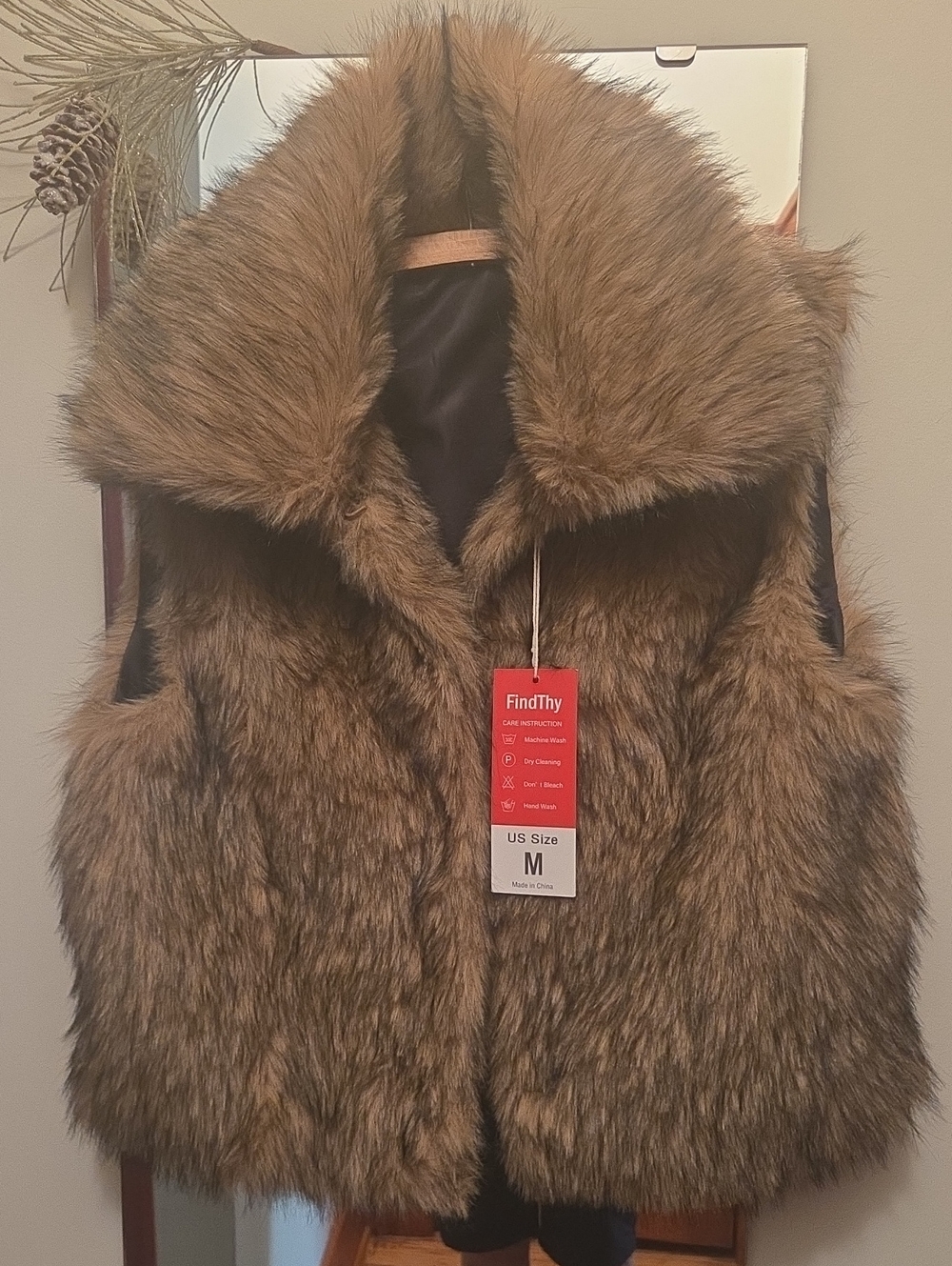Women's Brown Faux Fur Vest - Size M